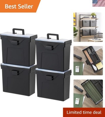 Slim Portable Letter/Legal File Tote Box, 4 Pack, BPA-Free Plastic Storage Bi...