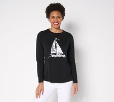 Belle by Kim Gravel Jeweled Sealife Boatneck Sweater Black XL New