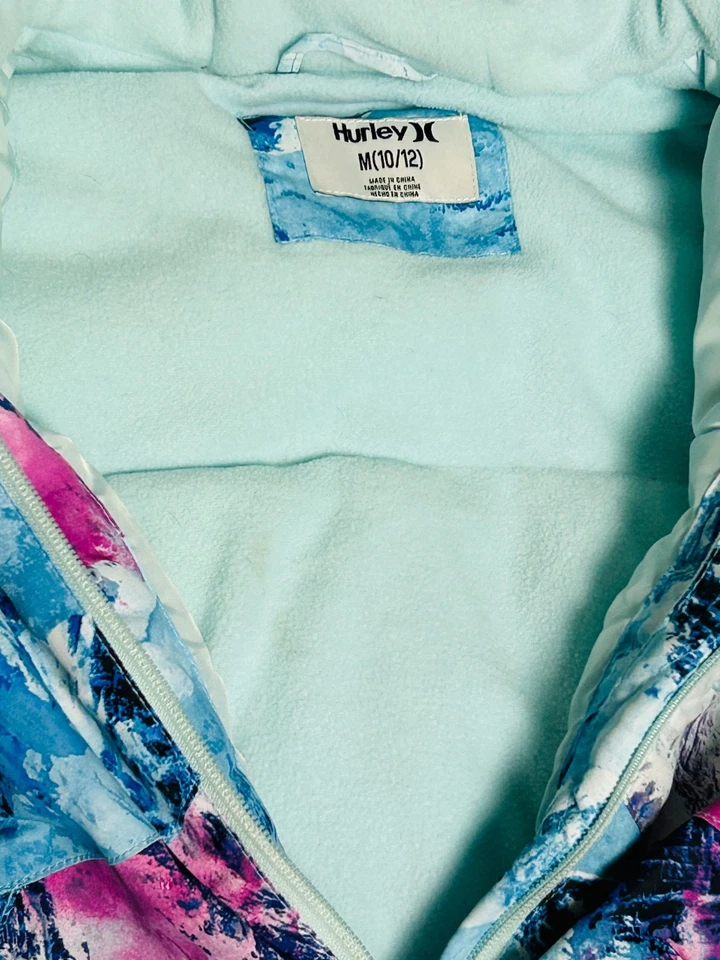 Hurley Jacket Girl Size 10/12 Medium Youth Blue Pink Ski Winter Fleece Lined EC - Image 4 of 4
