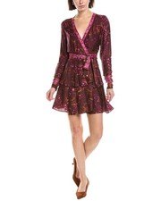 Marchesa Notte Printed V-Neck Mini Wrap Dress Women's