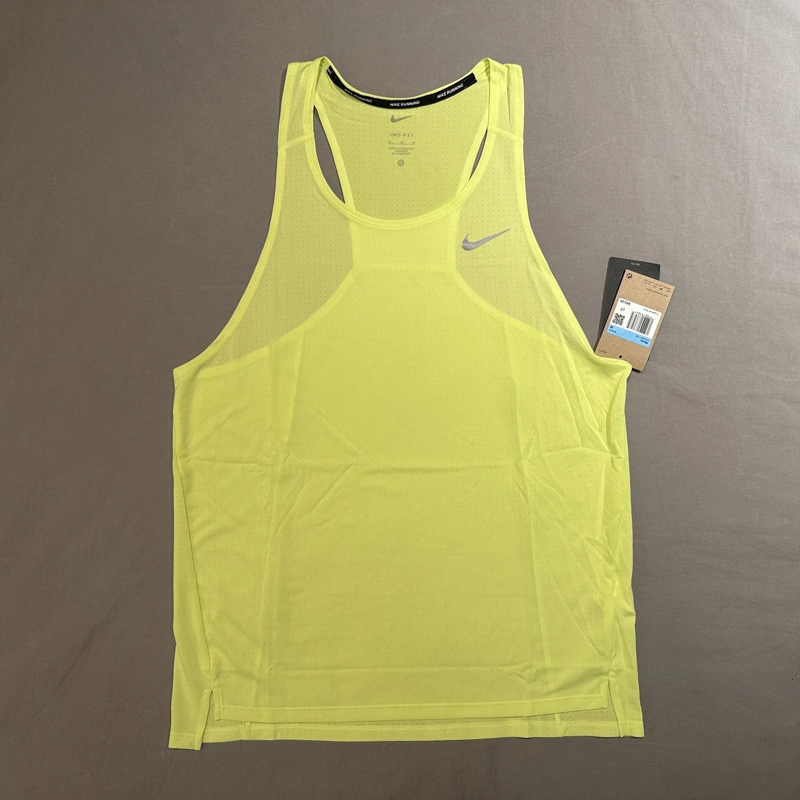 Nike Fast Dri-Fit Running Singlet Lemon Twist Yellow Tank Top Mens Medium