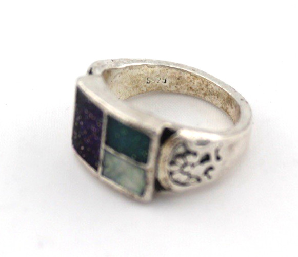 Vintage Sterling Silver Rectangular Glitter Caboc… - image 3