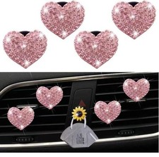 5Pcs Pink Bling Heart Air Vent Clips, Crystal Heart Car Air Fresheners Vent C...