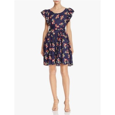 Jill Jill Stuart Midnight Floral Jacquard Flutter Sleeve Dress S