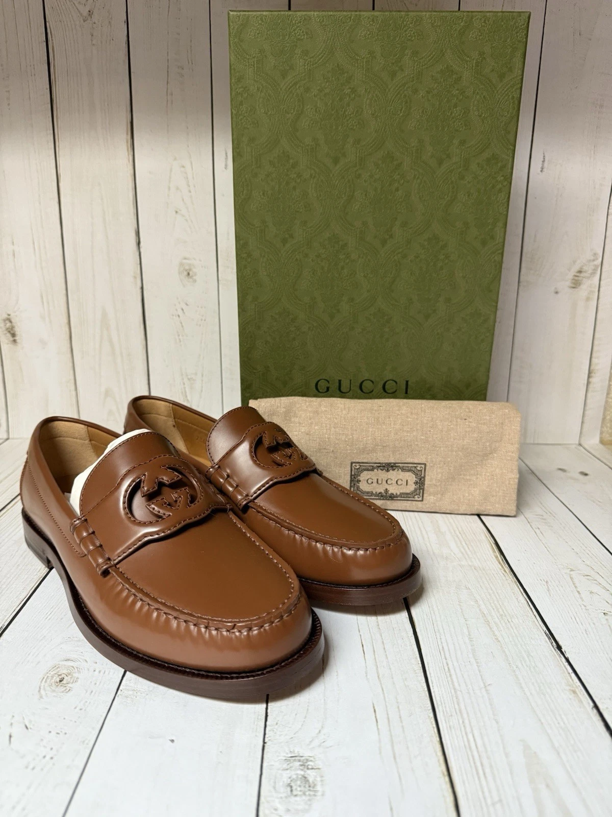 Mocassins Gucci cuir de veau imbriqués G Millennial Ribot marron taille 7G / 8US