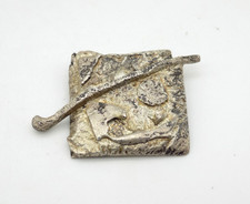 Artisan Heavy Sterling Silver Brutalist Modernist Square Abstract Brooch Pin