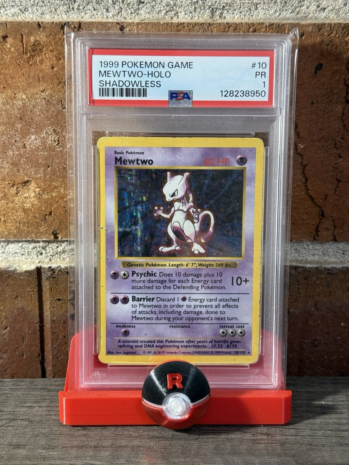 Pokemon 1999 Mewtwo #10 Base Set Shadowless PSA 1