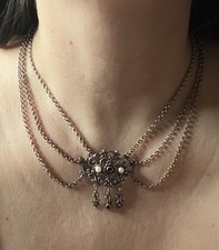 Silber 835 Kropfkette Halskette mit Granat & Perle Tracht Design 