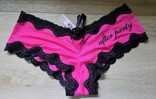 NWT Vintage Victoria's Secret Pink Silky Lace Trim Graphics Cheeky Panties Bow M