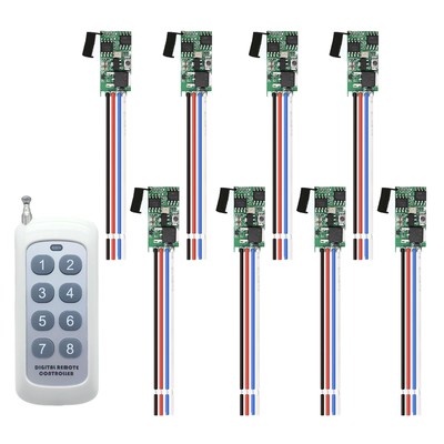 12V Remote Switch, 8 Way Single Channel Wireless Switch, DC 5V/12V/24V/3A Min...