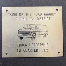Ford King of the Road Award Metal Plaque 1975 Pittsburgh District