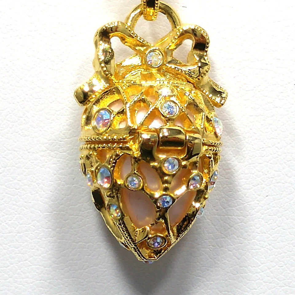 Juego de pendientes collar inspirados en Joan Rivers Fabergé, pendientes colgantes de huevo, años 90 Foto 3 de 4