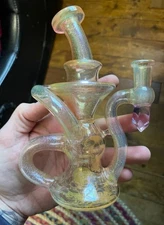 Heady custom Shaman glass dichro w skulls on glass Recycler Rig signed for sale