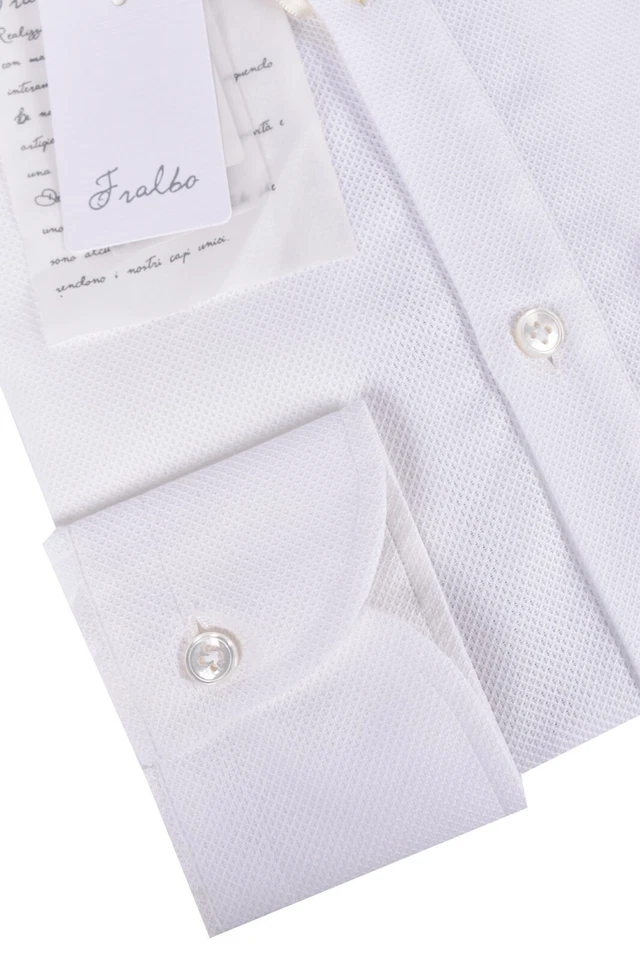 NOUVEAU polo chemise Fralbo Napoli fait main piqué stretch EU 48 = M blanc - Photo 3/4