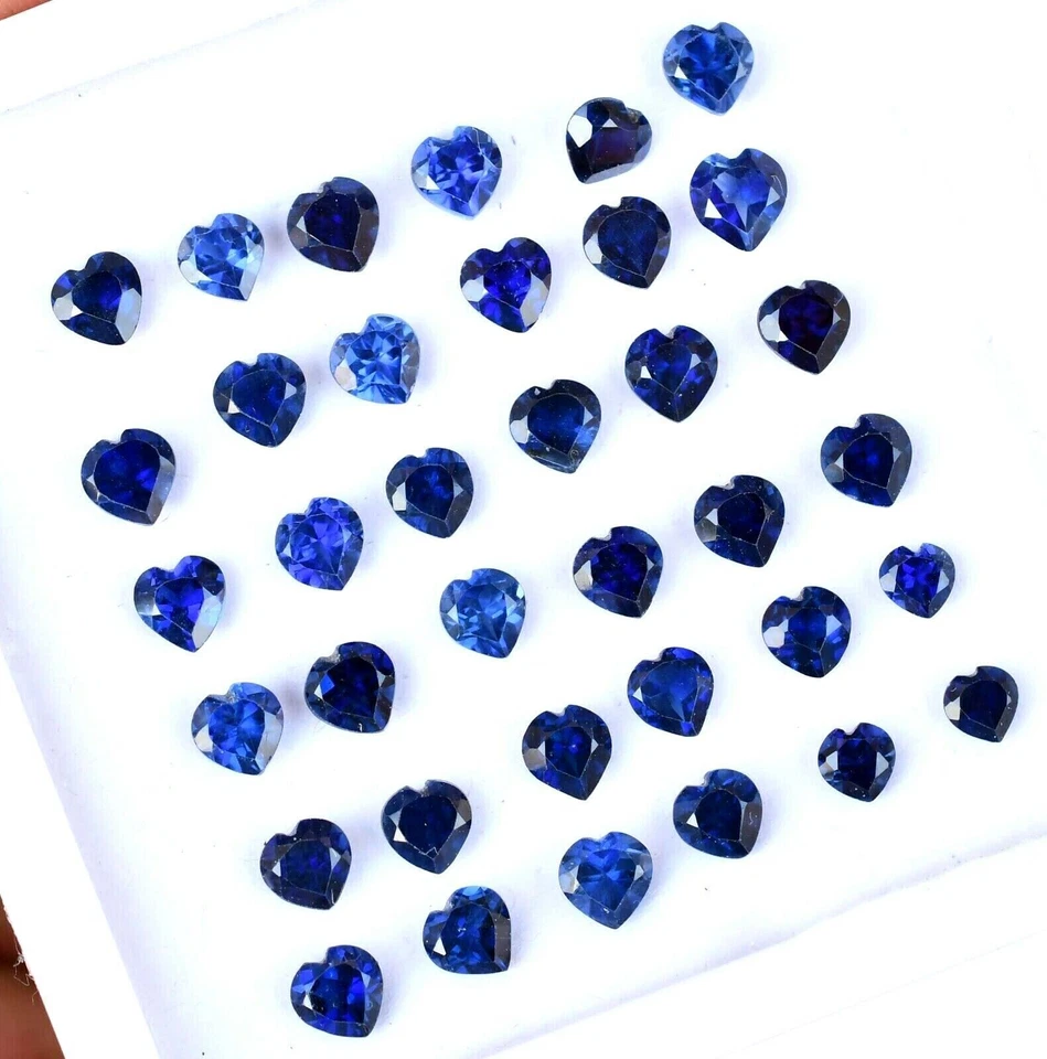 36 Pcs Blue Sapphire HEART 19.95 Ct Certified 4.90 mm Treated Gemstone - Image 2 of 4