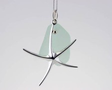 Sterling Silver Starfish Sea Star w/ Sea Foam Genuine Sea Glass Necklace