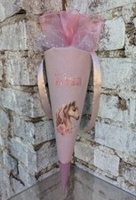 Schultüte Pferd Rosa Pastell | Zuckertüte mit Namen | Stoffschultüte 70 cm