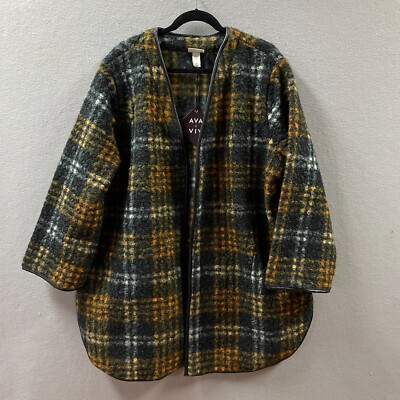 Ava Viv Jacket Womens 2X Plaid Coat Overcoat Multicolor Open