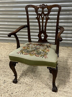 Antique Quality Georgian Chippendale Style On Ball Claw Feet Elbow Chair  UK