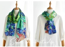 Elegant Van Gogh Irises Oil Painting 100 Silk Scarf 16x63" - Oblong Art Scarf