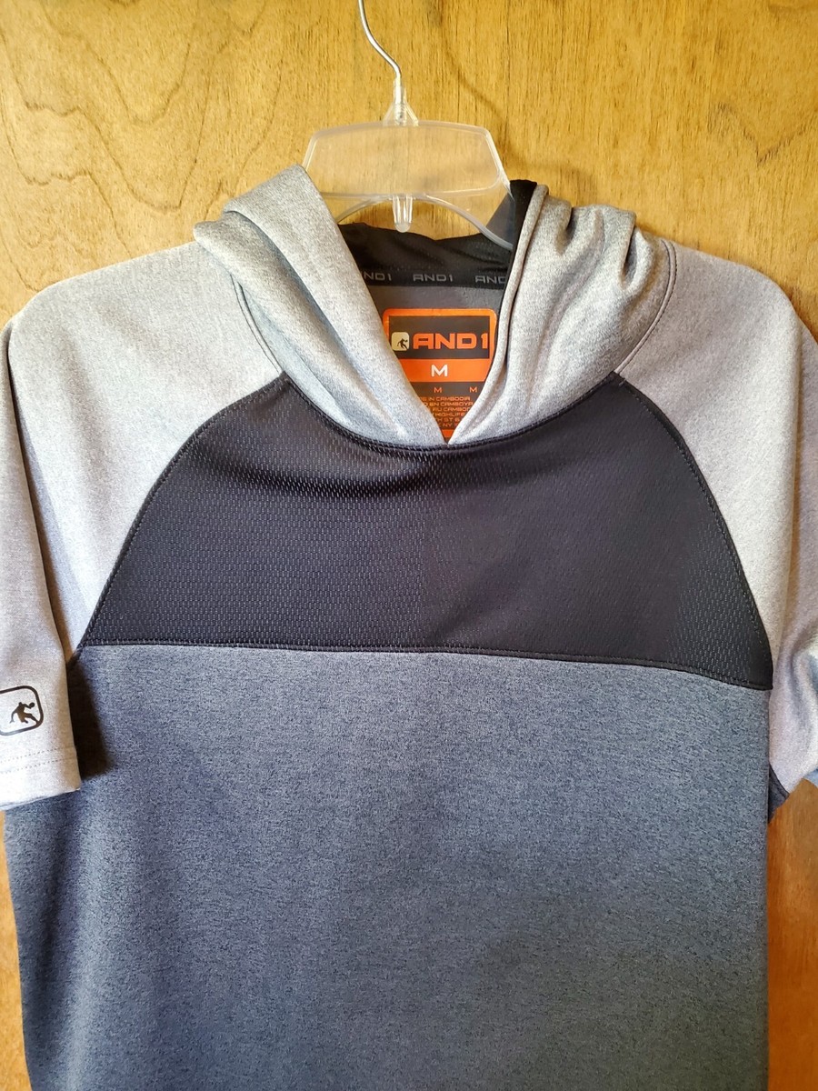 And1 Men's Short Sleeve Pullover Gray and Black Sweatshirt Hoodie