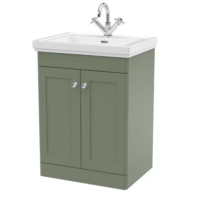 Nuie Classique 600mm Basin Vanity Unit 1 Tap Hole Traditional Satin Green Unit