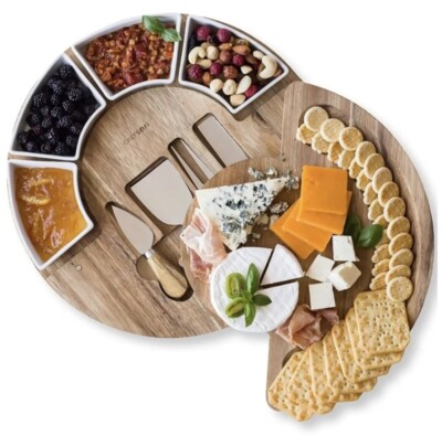 ChefSofi~Acacia Wood Charcuterie Cheese Board Set~Serving Platter Knives & Bowls