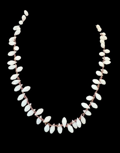 Lizou Signed Milk Glass Faceted Crystal Hand Strung Necklace