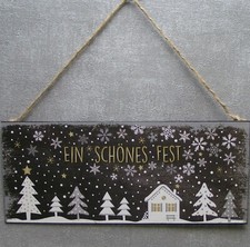 Formano Türschild Wandschild "Schönes Fest" weiß braun gold  Winter Metall Deko