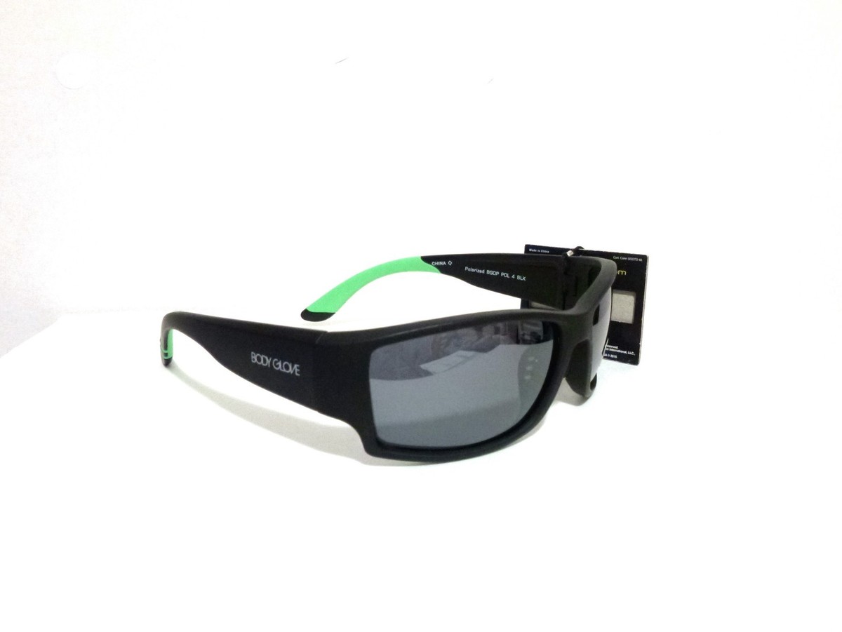 BODY GLOVE OP4 POLARIZED SUNGLASSES BLACK GREEN SMOKE LENS SURF WRAP 5-1358