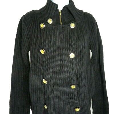 Lucca Couture Black Ribbed Cardigan Sweater Jacket Buttons Zip