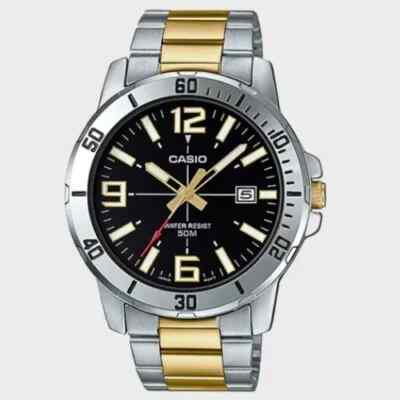 Casio MTP-VD01SG-1B | Sportliche Analog Quarz Herren Armbanduhr, Bicolor Edel...