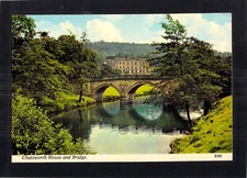 E2655 UK Chatsworth House and Bridge PU Harvey Barton postcard