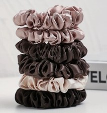 BROWN PINK BLACK Hair Ties Silky Satin Scrunchy Elastic Band Ponytail Holder Set