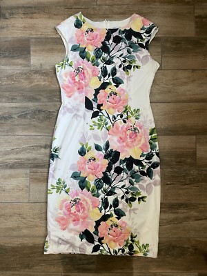 London Style Collection White Floral Midi Dress Womens Cap Sleeve Fitted Sz: 12 | eBay London Style Collection White Floral Midi Dress Womens Cap Sleeve Fitted Sz: 12 | eBay
