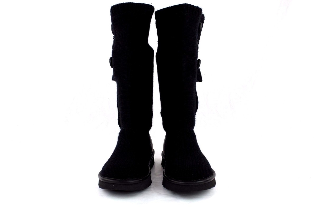 UGG Classic Cardy Cashmere Black Knit Sheepskin Button Boots Size