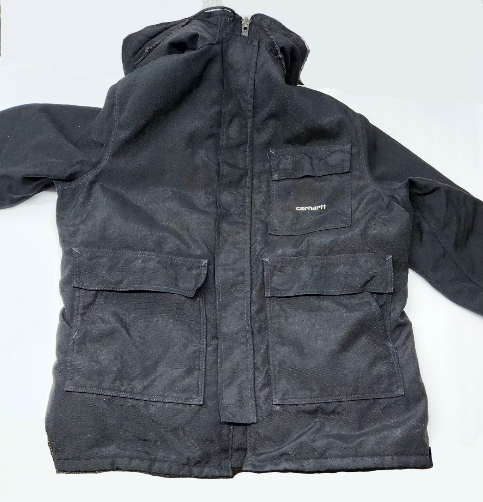 Vtg. CARHARTT PQC305 Cordura Mens Sz L Black Full Zip Quilted Jacket Hooded Coat thumbnail 5