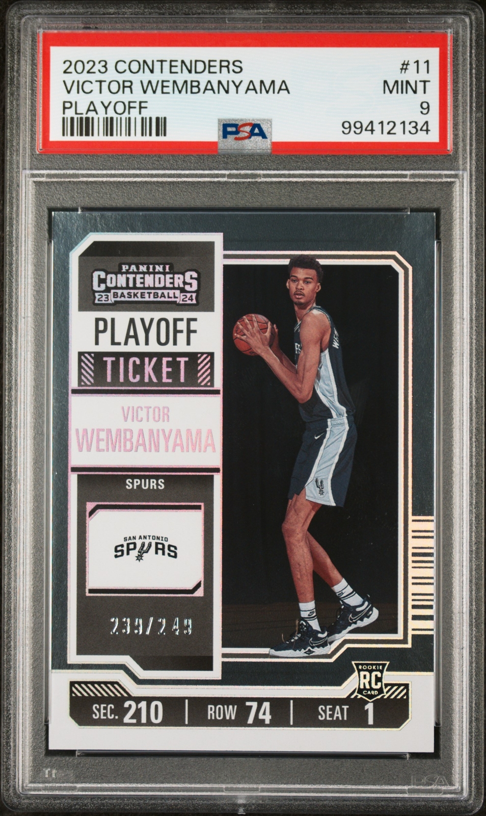 2023 PANINI CONTENDERS PLAYOFF #11 VICTOR WEMBANYAMA ROOKIE RC 239/249 PSA 9