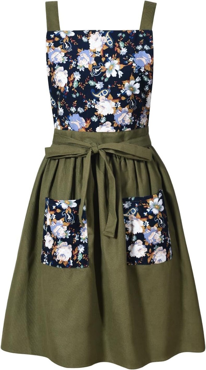 Pinknoke Vintage Pinafore Apron Dress for Women with Pockets Cute
