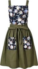 Pinknoke Vintage Pinafore Apron Dress for Women with Pockets Cute Olive Green 