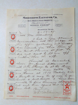 Mississippi Elevator Co Memphis TN Tennessee 1925 Vintage Letterhead MBB117