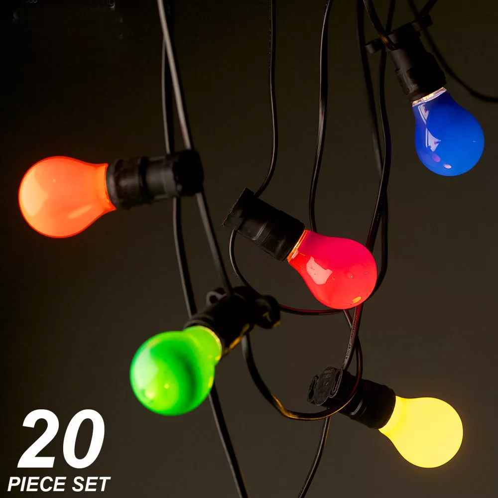 20 Piece Coloured Festoon Party Light Kit 20 Metres big bold and retro
