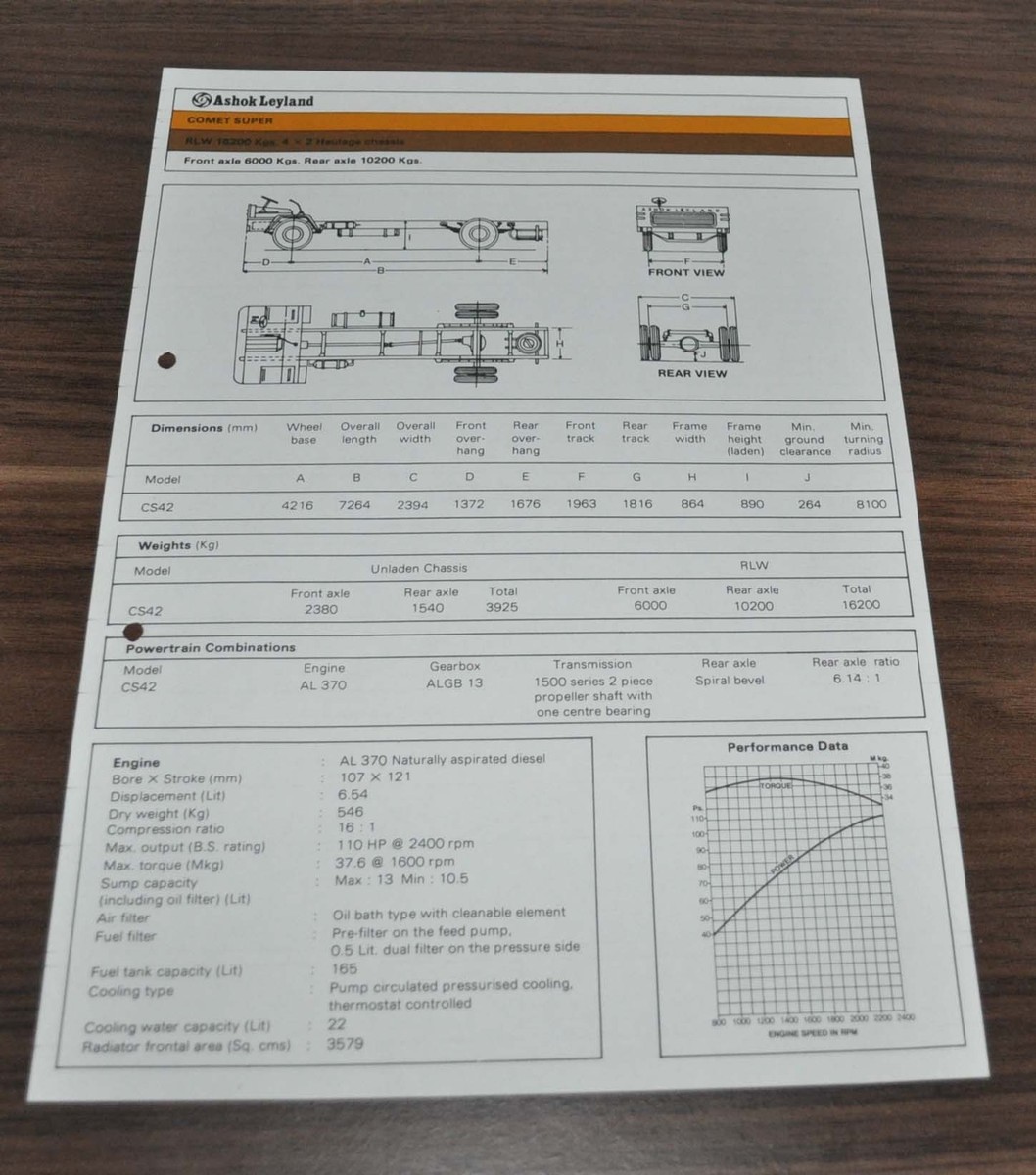 1984 Ashok Leyland Comet Super 4x2 Truck Sales Brochure Prospekt