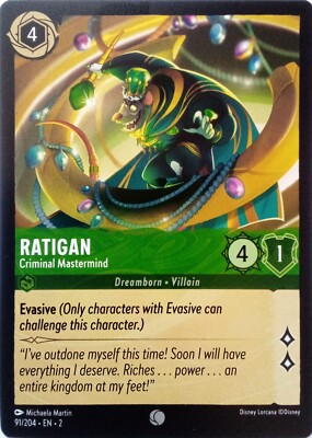 91/204 RATIGAN CRIMINAL MASTERMIND RISE OF FLOODBORN COMMON DISNEY LORCANA CARD