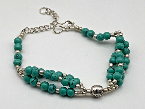 Sterling Silver 925 Bracelet Turquoise Beaded 13.17g