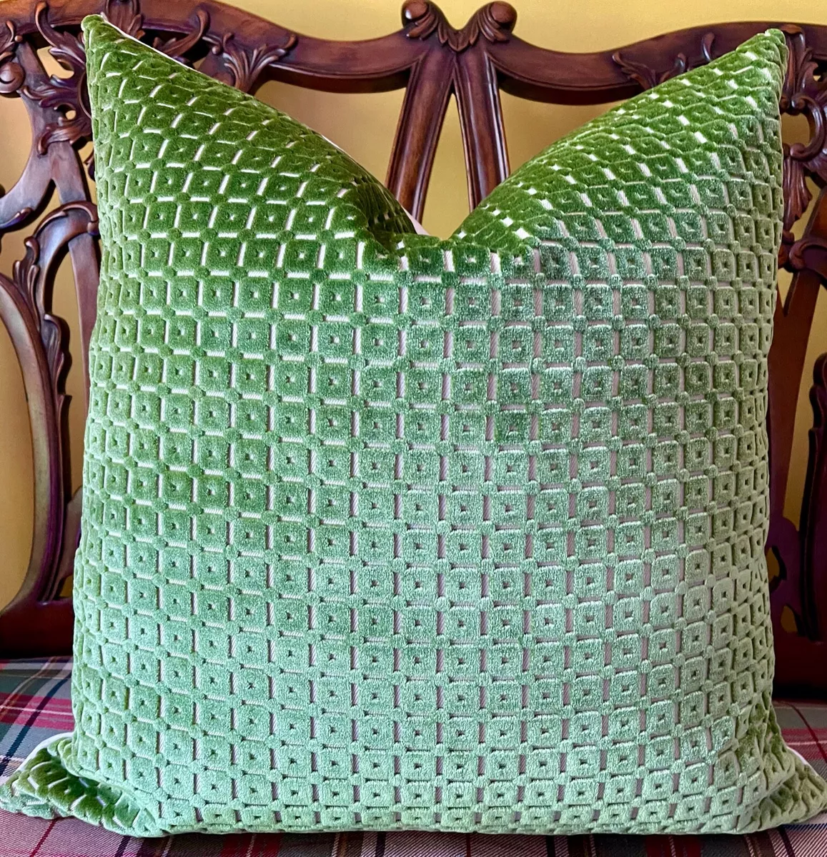 Olive Velvet Leaves Square Throw Pillow