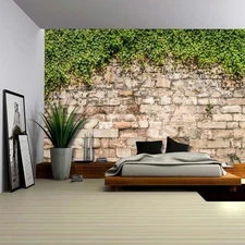 Wall26 - Green Vines Draping from an Old Brick Wall - Wall Mural- 100x144 inches