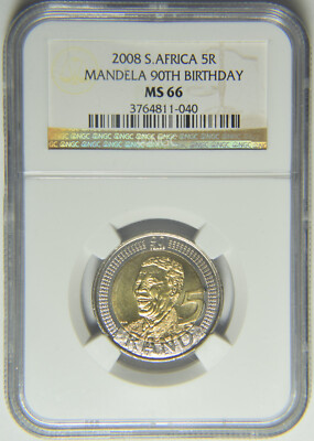 2008 South Africa 5 Rand NGC MS-66 Mandela 90th Birthday #11-040