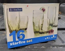 Anchor 16pc Cups Starfire Set Olive Green 12oz 17oz Cups Drink Ware Glass