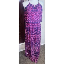 NWT No Boundaries Purple Pink Aztec Geometric Halter Maxi Dress Juniors M Boho